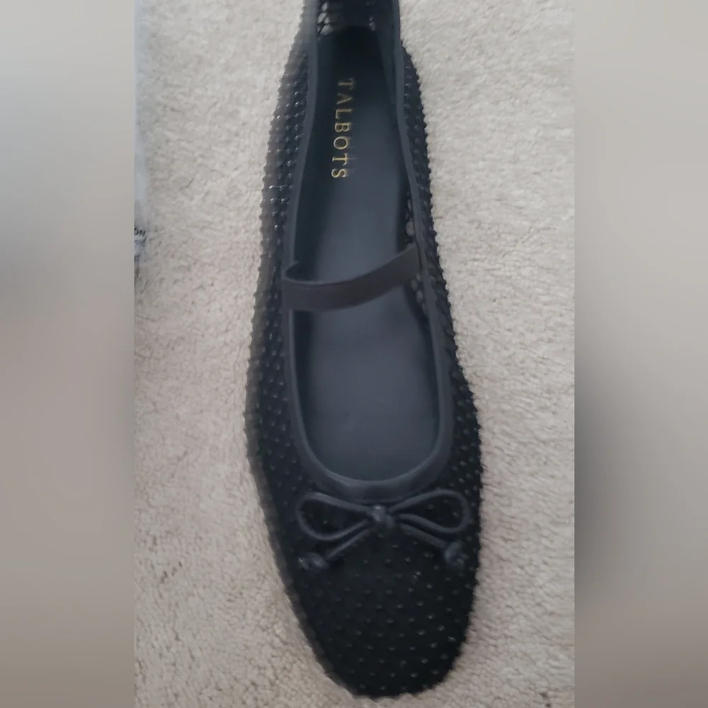 NWT-Talbots Black Blaine Mesh Ballet Flat with Bow Accent Size 8 1/2 - Picture 6 of 7
